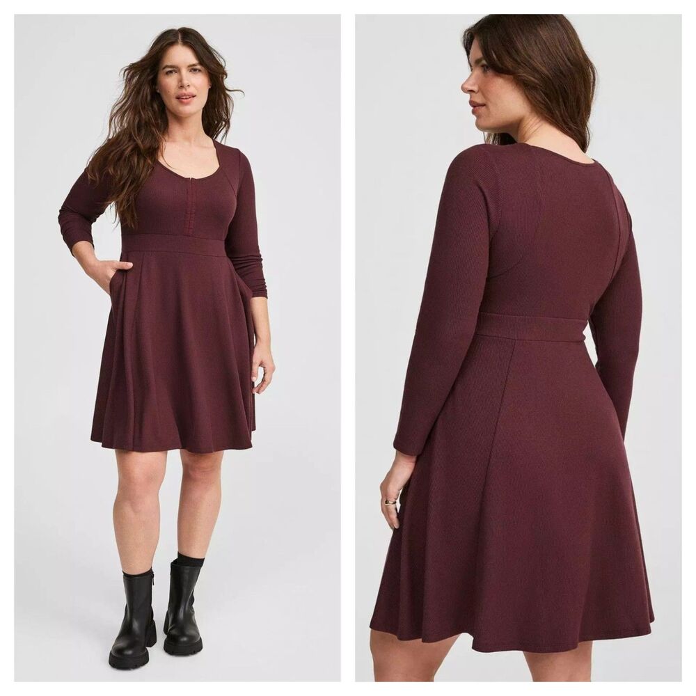 Torrid Maroon Burgundy Waffle Skater Mini Dress